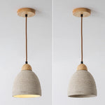 Wood Cement LED Pendant Light Fixture Adjustable Hanging Lamp