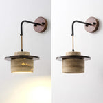 Yellow Travertine Stone Wood Wall Sconce LED Light Fixture, Modern Nordic Design