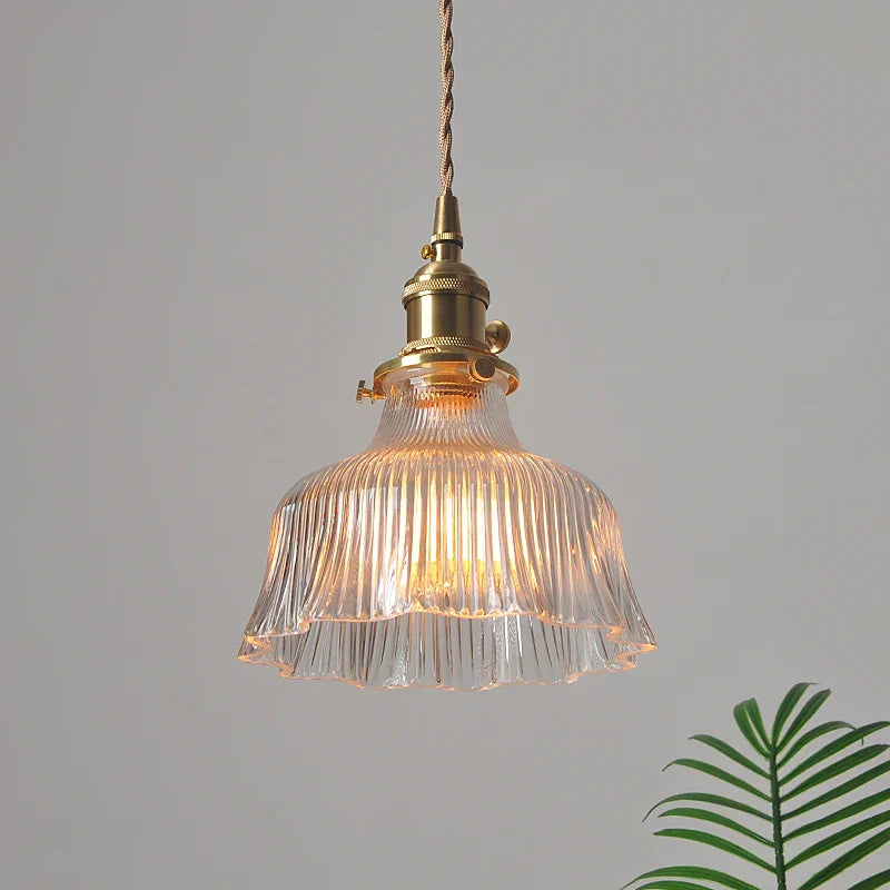 Clear Glass LED Pendant Lights with Copper Knob Switch for Dining Room