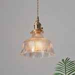 Clear Glass LED Pendant Lights with Copper Knob Switch for Dining Room