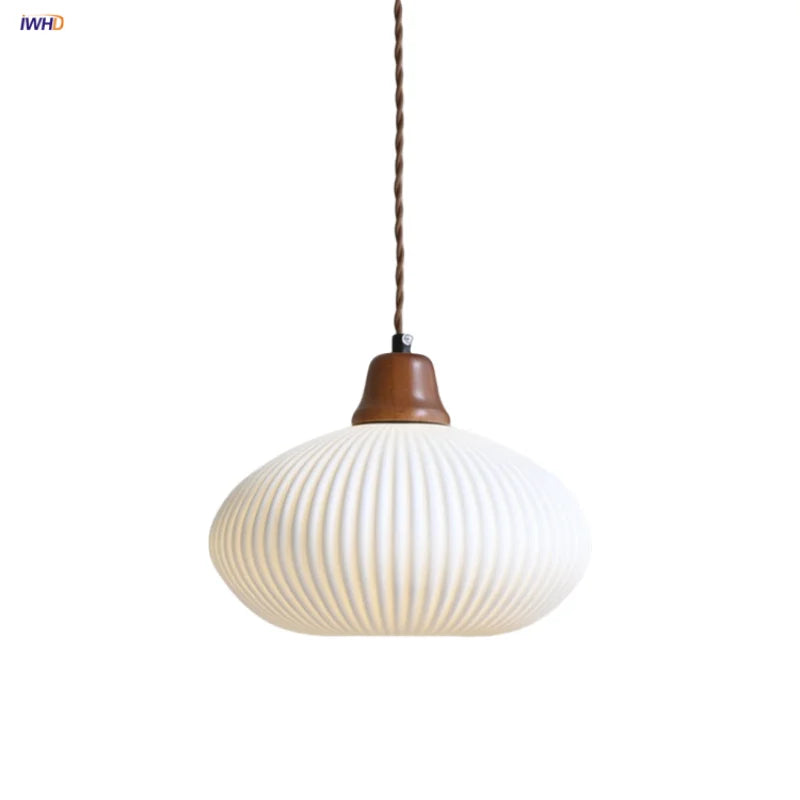 Afralia™ Brown Wood LED Pendant Lamp Ceramic Nordic Hanging Light Fixtures
