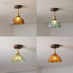 Amber Glass LED Ceiling Light Modern Wood Canopy Kids Room Fixture