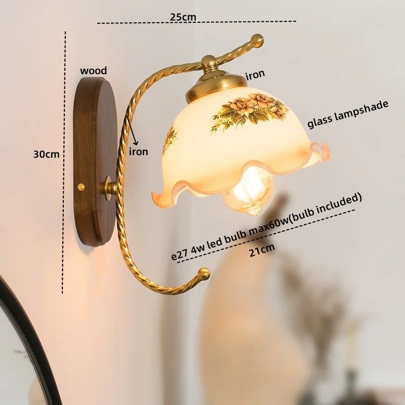 Iron Glass LED Wall Lights Modern Bedside Lamp 4w Bulb for Bathroom Bedroom Living Room