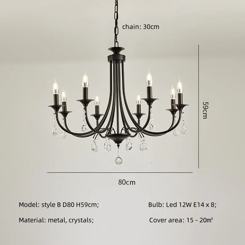 Black Metal Crystal Chandelier: Artistic LED Lighting for Home Decor