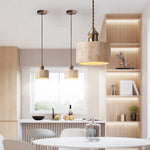 Afralia™ LED Yellow Travertine Stone Pendant Lights | Wabi Sabi Vintage Hanging Light
