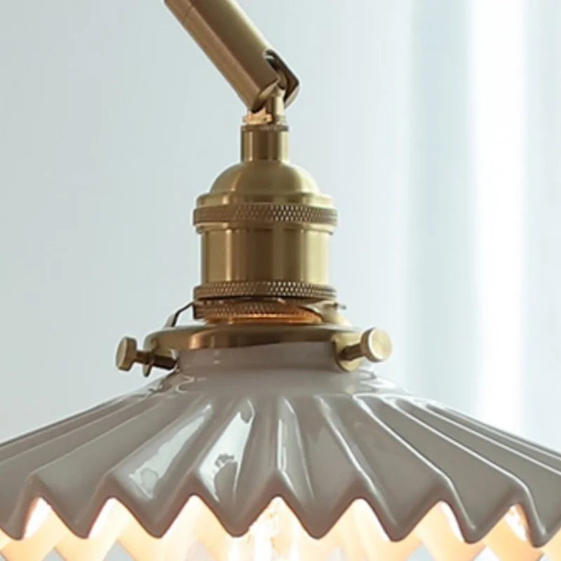 Nordic LED Walnut Wood Wall Lamp with Rotating Ceramic Copper Pull Chain Switch