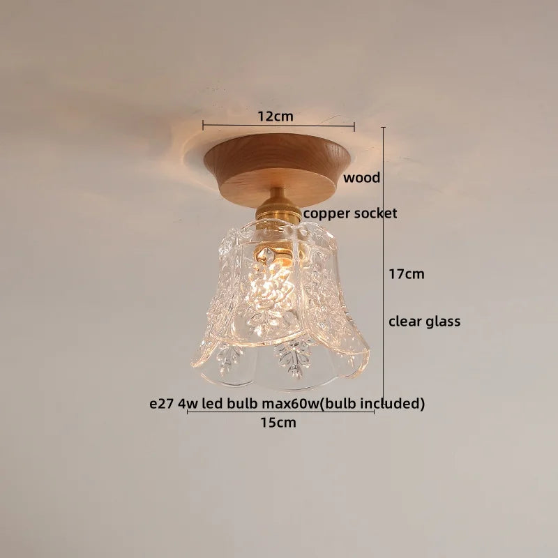 White Ceramic LED Ceiling Light with Wood Canopy for Kitchen and Living Room