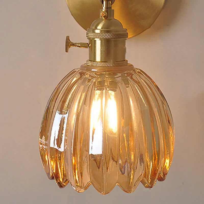 Afralia™ Amber Glass Vintage Style LED Wall Light with Pull Chain Switch