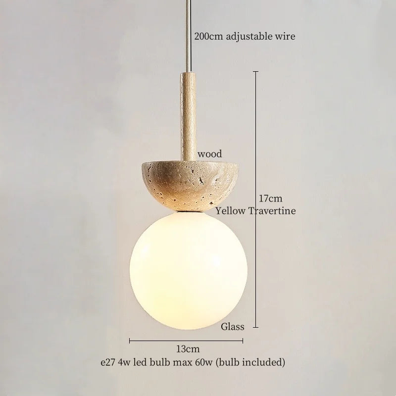 Afralia™ White Glass Ball LED Pendant Lamp Yellow Travertine Nordic Luminaria