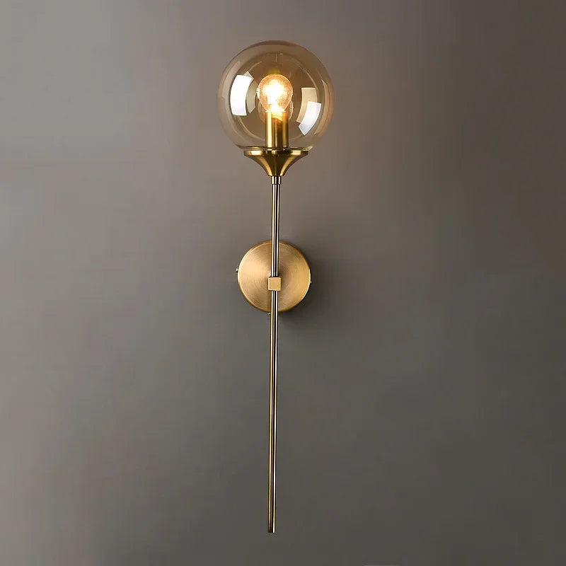 Golden Round Glass Wall Sconce: Modern Nordic Lighting Fixture for Home Decor