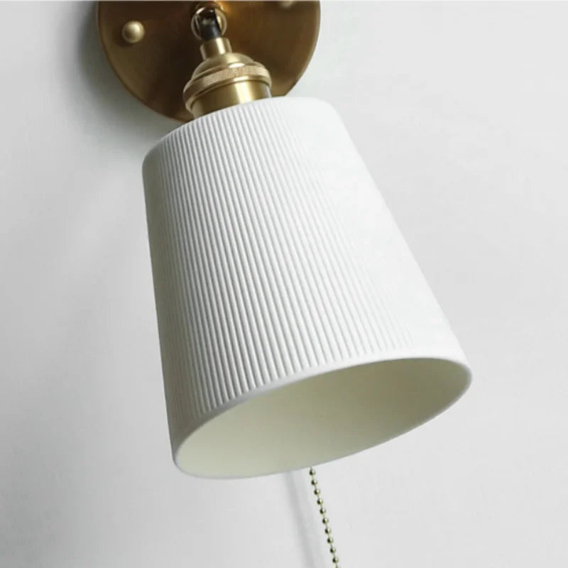 Ceramic LED Wall Sconce with Pull Chain for Bedroom, Living Room, or Bathroom