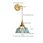 Tiffany Glass LED Wall Lamp Pull Chain Switch Vintage Copper Wall Lights