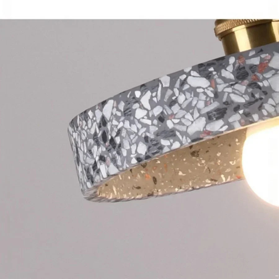 Afralia™ Terrazzo Stone LED Pendant Light with Copper Knob Switch, Adjustable Hanging Lamp