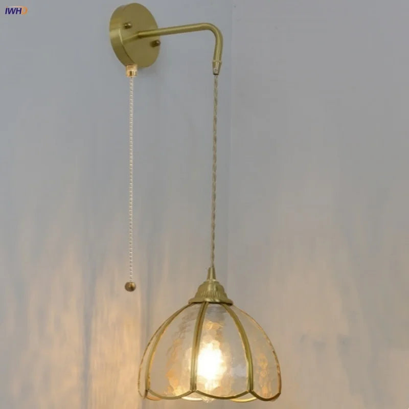 Glass Brass LED Wall Sconce Vintage Vanity Light Wandlamp