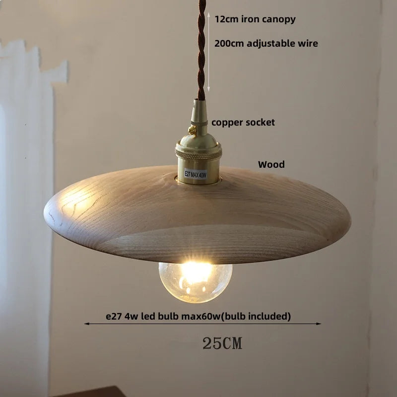 Nordic LED Pendant Lights Walnut Wood Glass Kitchen Hanging Lamp
