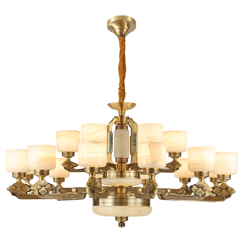 Natural Jade Chinese Chandelier for Living Room, Hotel, Restaurant, and Tea Room