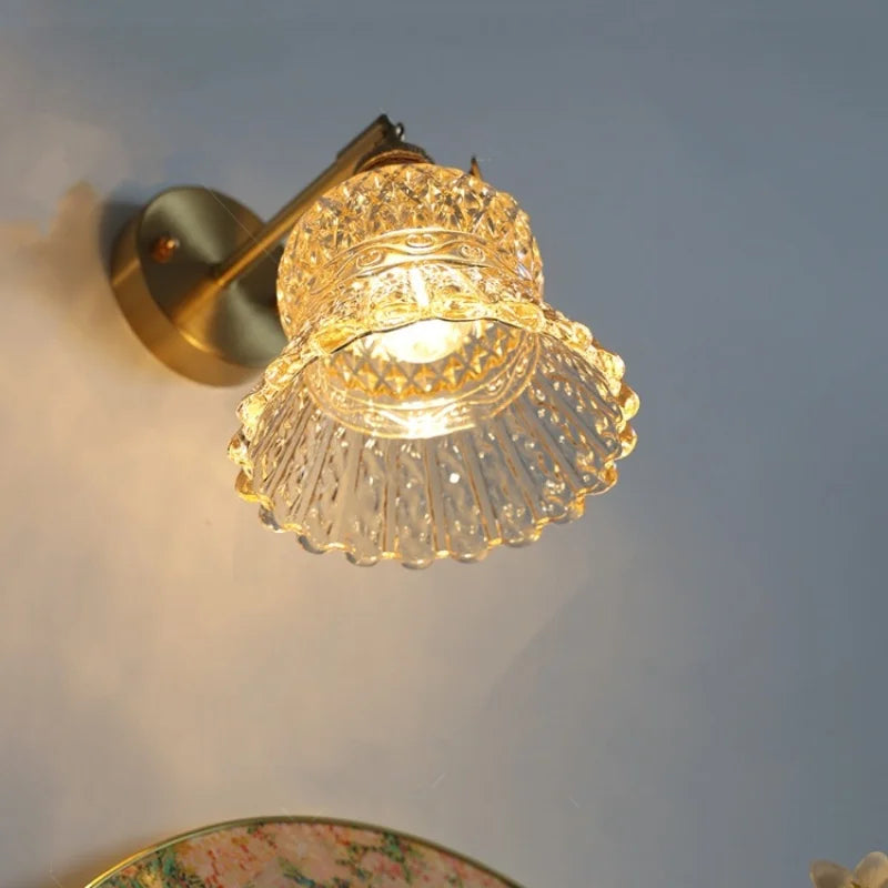 Amber Flower Glass Wall Light Fixture with Pull Chain Switch
