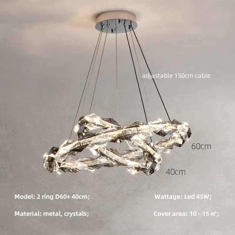 Crystal Chandelier Pendant Light - Dimmable Modern Luxury LED Chrome Luminaria