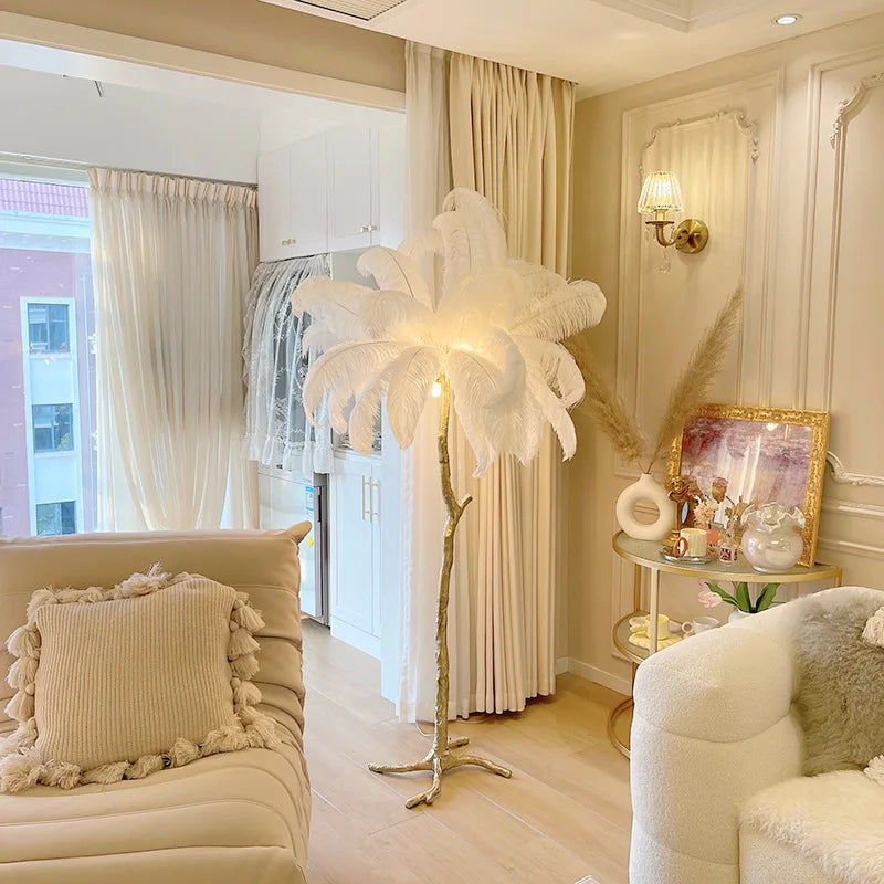 Elegant Feather Floor Lamp with Adjustable Bulbs for Stylish Home Decor