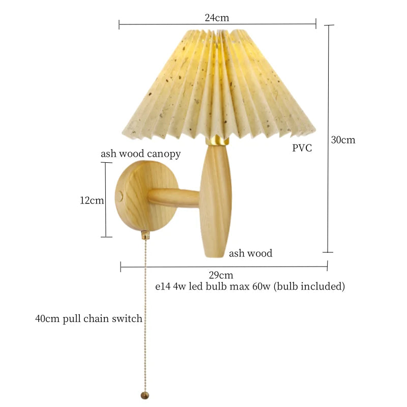 Cream PVC LED Wall Lamps Japanese Walnut Wood Applique Murale