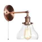 Red Bronze LED Wall Lamp with Pull Chain Switch and Clear Glass