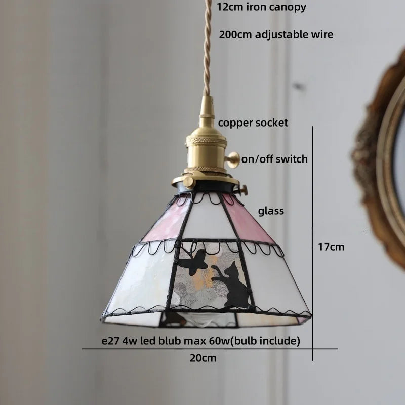 Tiffany Glass LED Pendant Light Kitchen Bar Cat Modern Hanging Lights