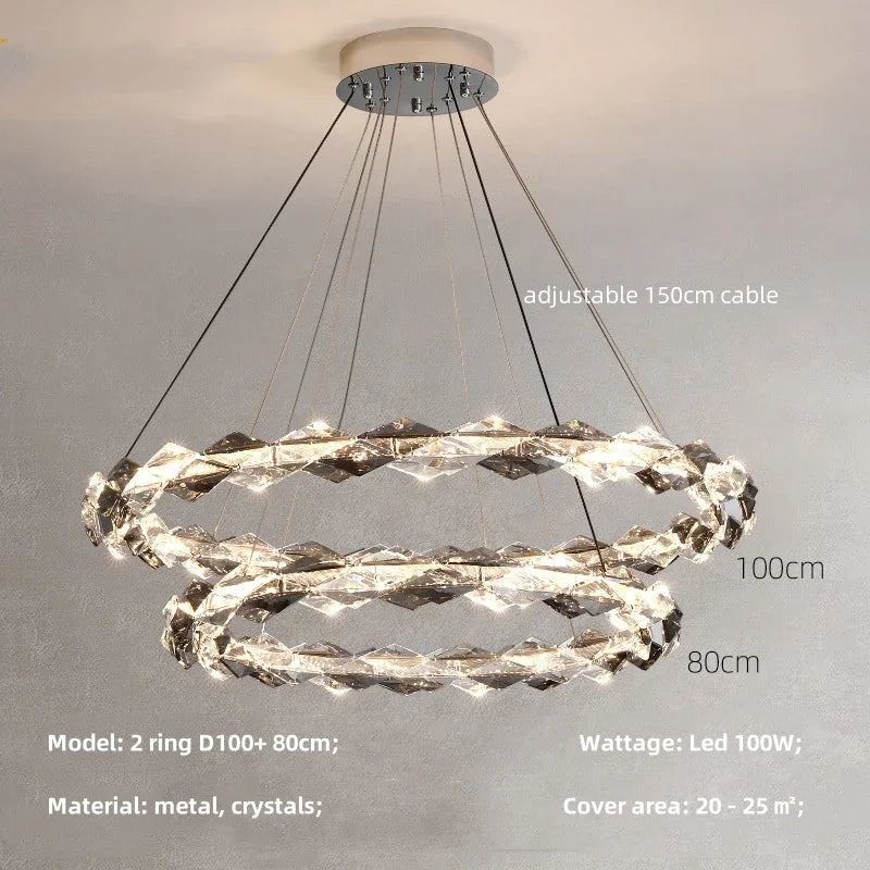 Crystal Chandelier Pendant Light - Dimmable Modern Luxury LED Chrome Luminaria