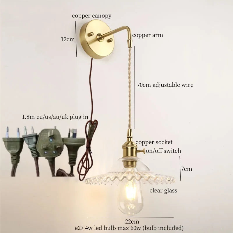 Afralia™ Green Glass LED Wall Light Fixture | Modern Nordic Pull Chain Lamp