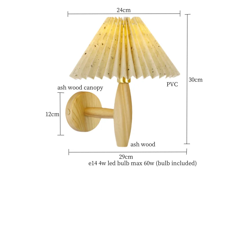 Cream PVC LED Wall Lamps Japanese Walnut Wood Applique Murale