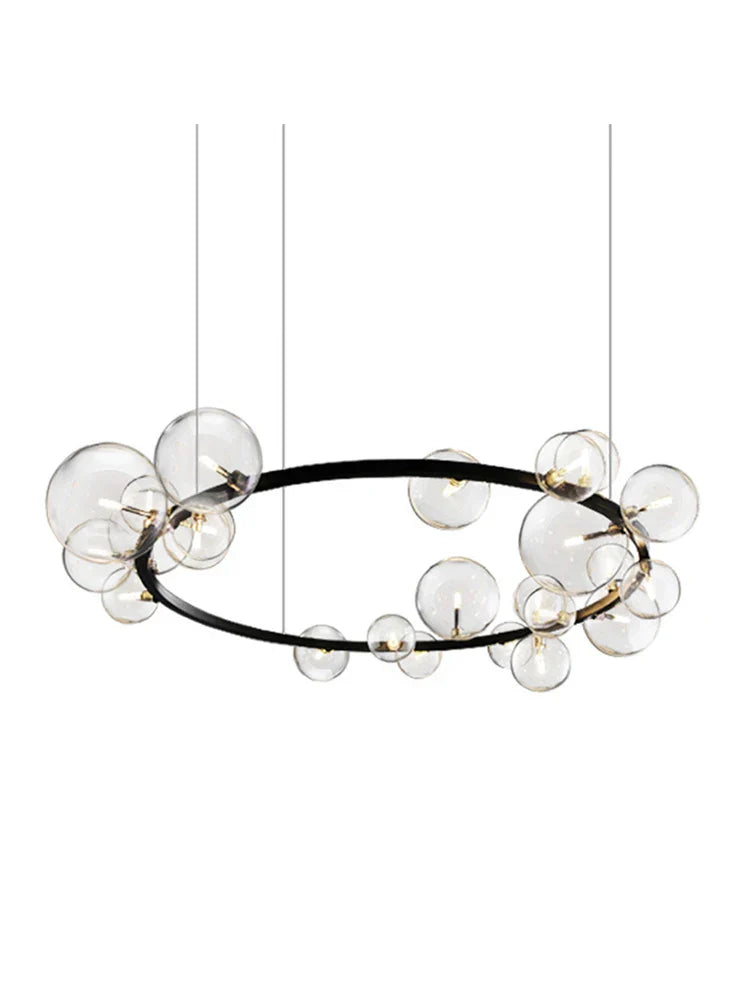 Black Postmodern Bubble Glass Chandelier with Multi Clear Balls