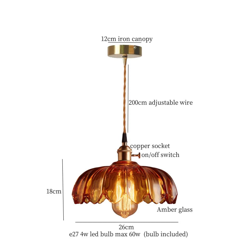 Afralia™ Red Glass LED Pendant Lamp American Style Vintage Copper Hanging Light