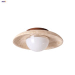 Acrylic LED Ceiling Lamp Yellow Travertine Wood Canopy Wabi Sabi Style