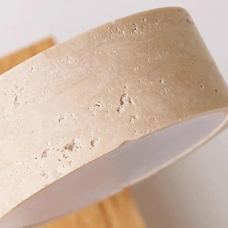 Yellow Travertine Wood Canopy LED Wall Light, Japan Style Bedside Lamp