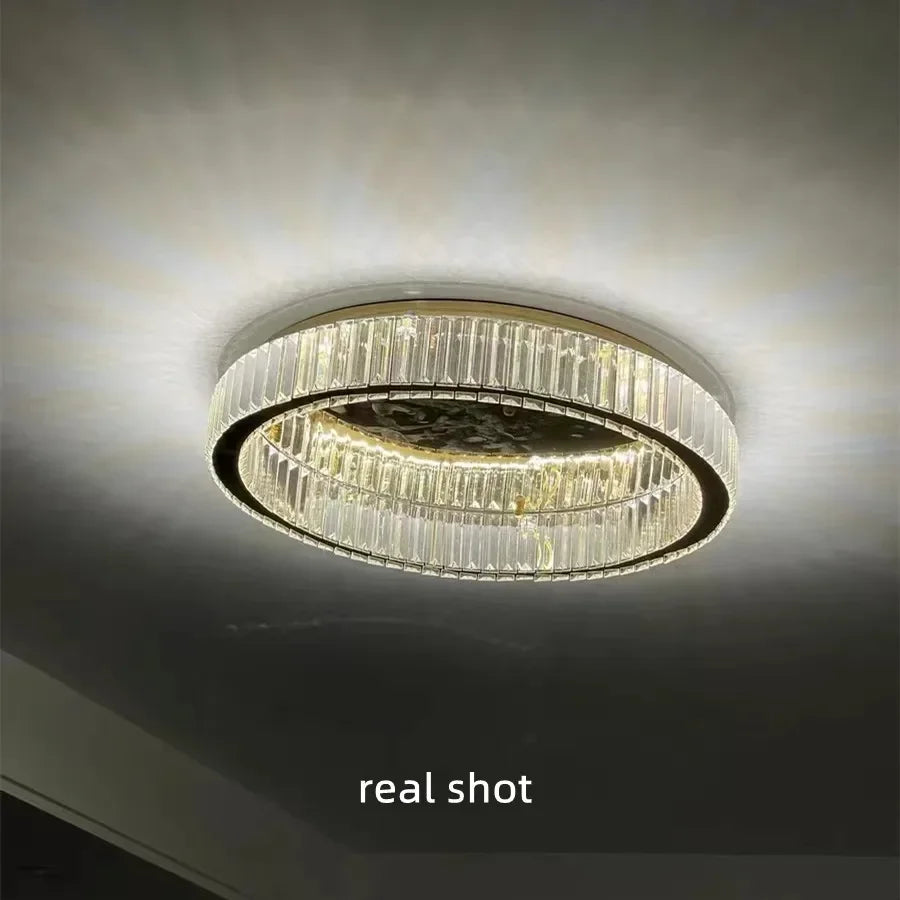 Gold Steel LED Dimmable Ceiling Lights Luxury Crystal Fixture