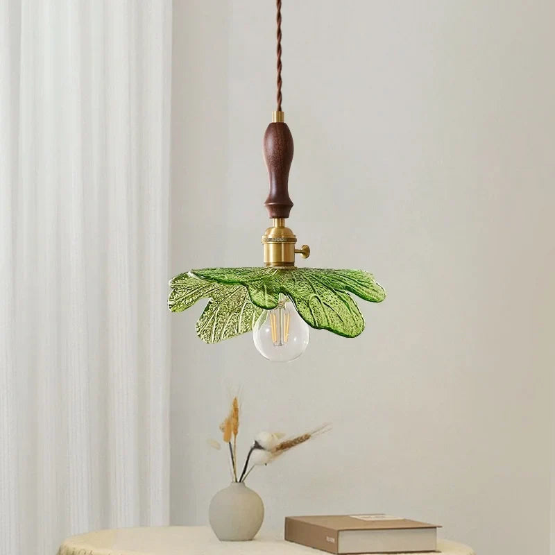 Copper Wood Glass LED Pendant Lamp - French Minimalist Design for Home Decor