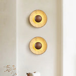 Retro Wood LED Wall Sconce, Yellow Travertine Stone Room Decor Stair Light