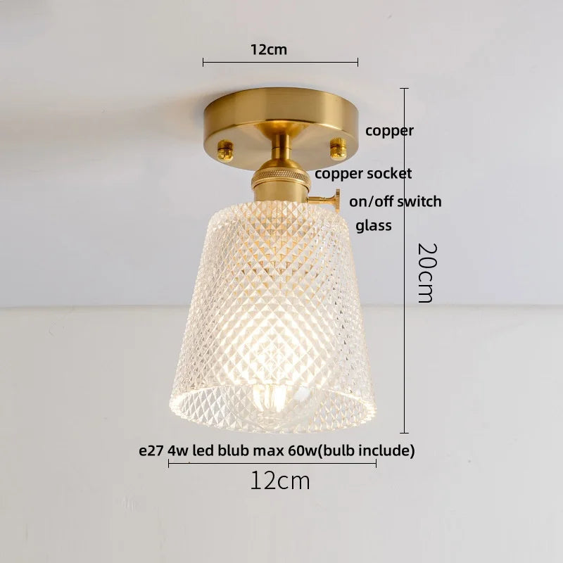 Clear Glass LED Ceiling Light Fixture Modern Nordic Copper Knob Switch Lamp