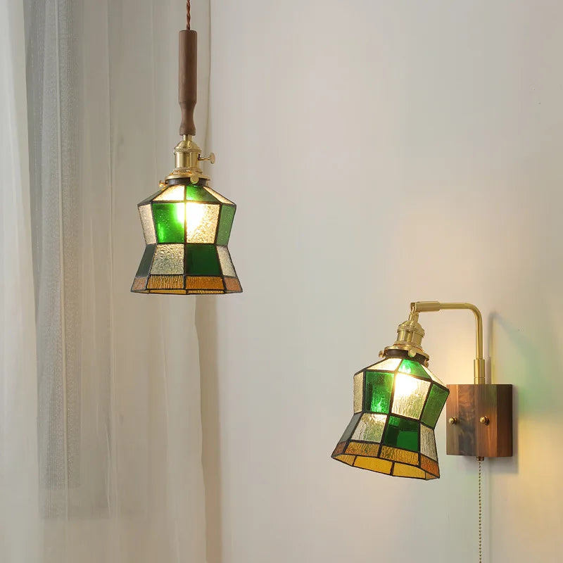 Nordic LED Pendant Lamp Walnut Copper Glass Hanging Lights Fixtures