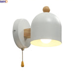 Wood Iron LED Wall Lights with Pull Chain Switch for Modern Living Spaces