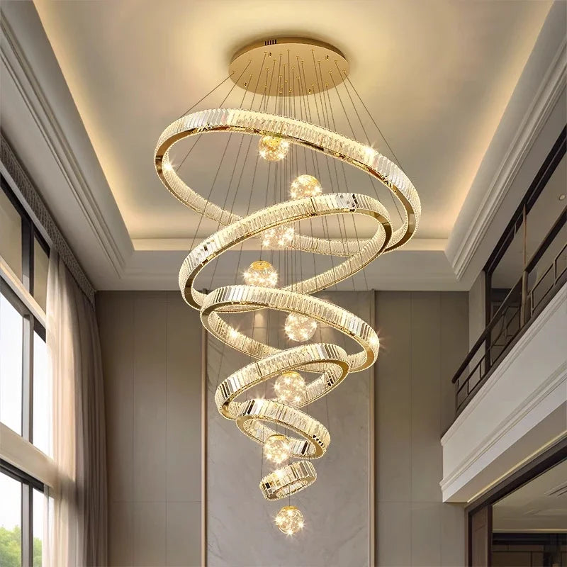 Afralia™ Luxury Glass Globe Chandelier Pendant Light with Dimmable LED for Modern Stairs