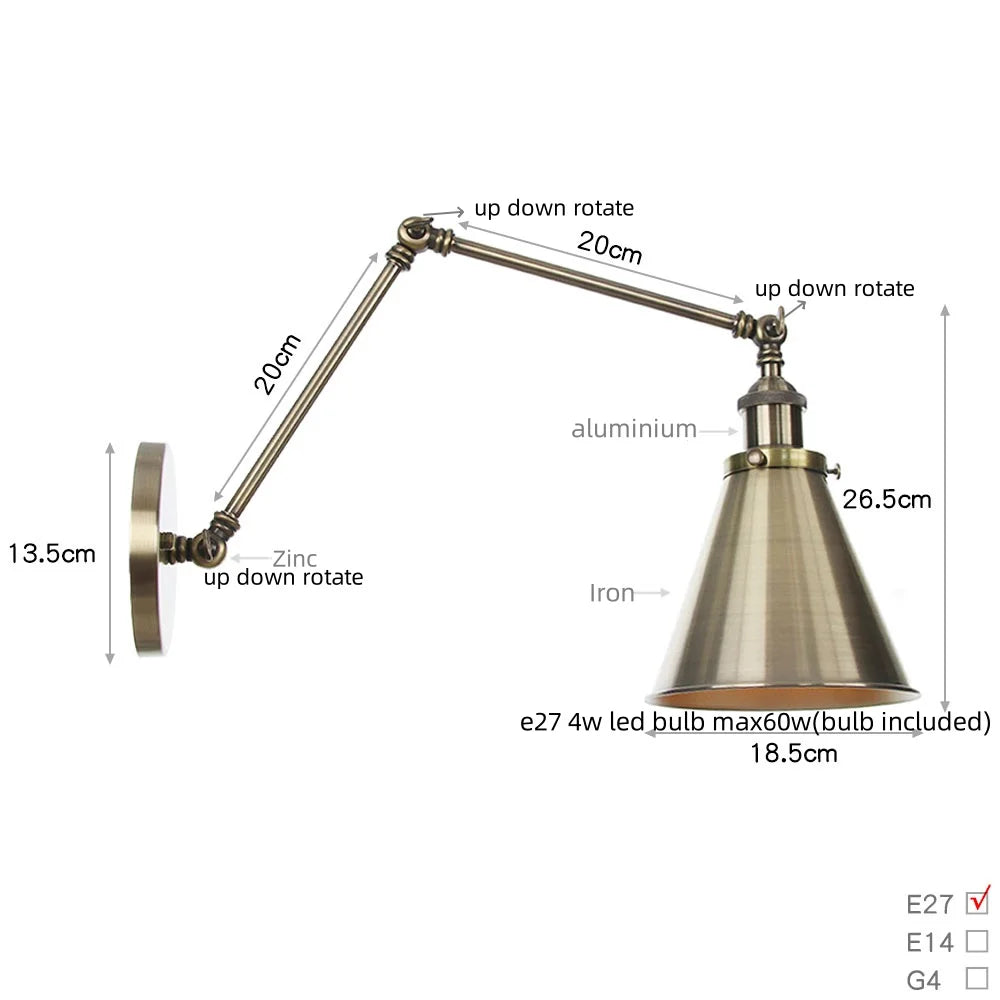 Swing Arm LED Wall Light | Vintage Industrial Bedside Lamp