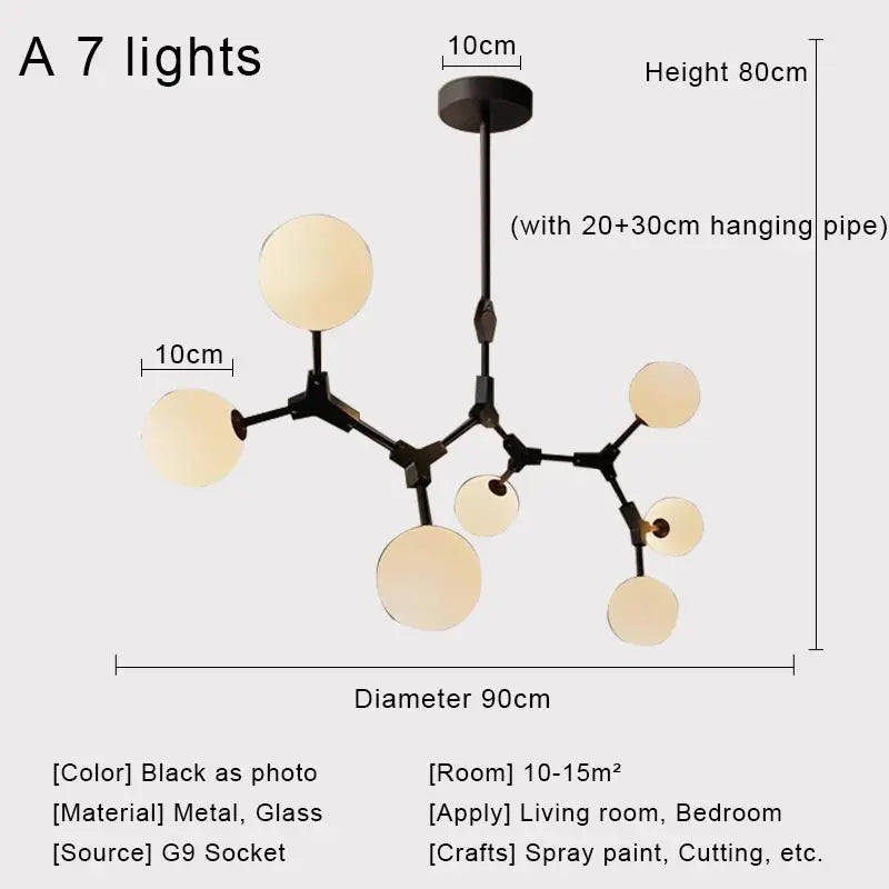 Nordic Black Glass Ball Ceiling Chandelier for Living Room Kitchen Bedroom Dining Home Décor