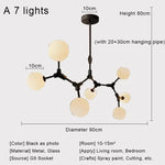 Nordic Black Glass Ball Ceiling Chandelier for Living Room Kitchen Bedroom Dining Home Décor