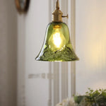 Modern Green Glass LED Pendant Lamp - Adjustable Wire, Copper Finish