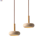 Wood Nordic LED Hanging Pendant Light Yellow Travertine Modern Balcony Bedroom Restaurant
