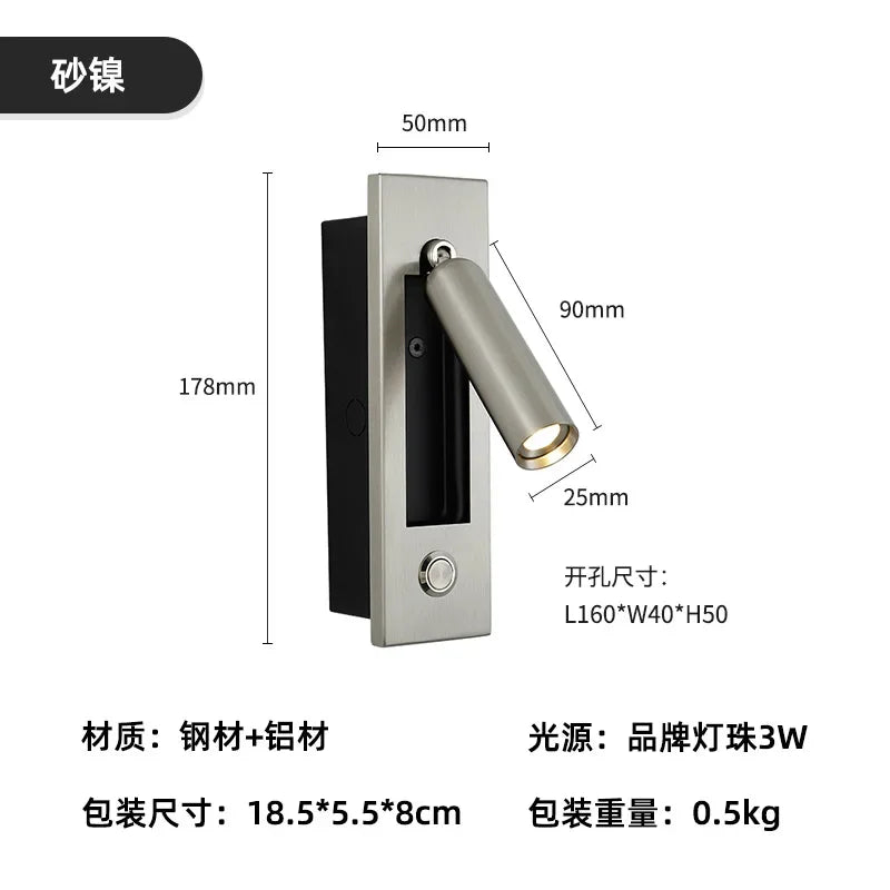 Square Gold & Black Bedroom Wall Light for Reading, Living Room Background