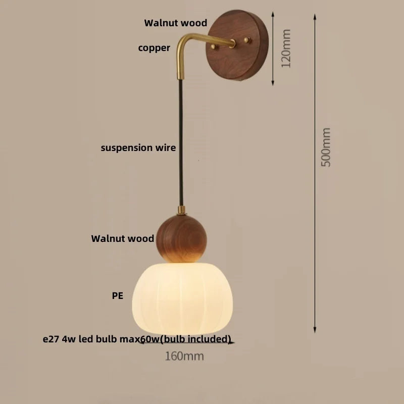 Wood LED Wall Lamp with Pull Chain Switch for Living Room, Dining Room, Bathroom