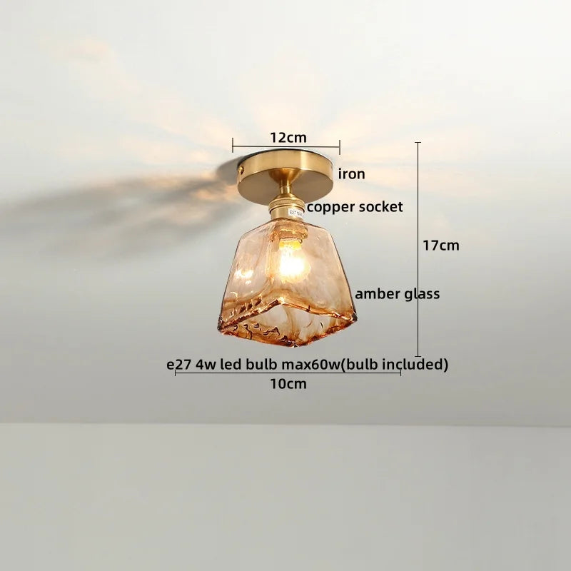Amber Glass LED Ceiling Lights Modern Home Lighting Copper Socket