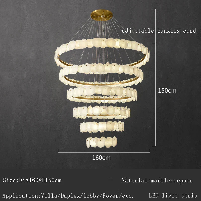 Spanish Marble Brass Chandelier: Luxury LED Lighting for Hotels & Villas