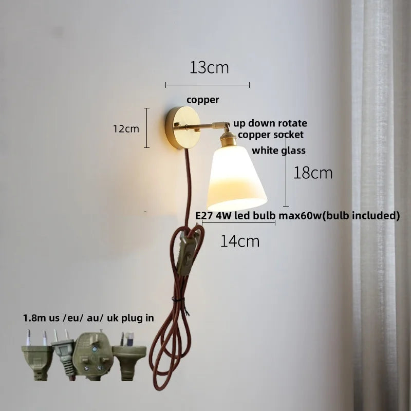 Glass LED Wall Sconce Pull Chain Switch Modern White Stair Light